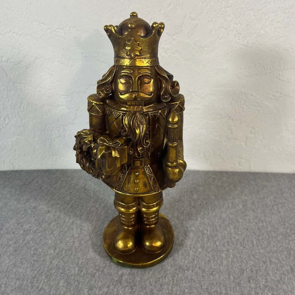 Gold Resin Nutcracker King Figurine with Wreath and Scepter